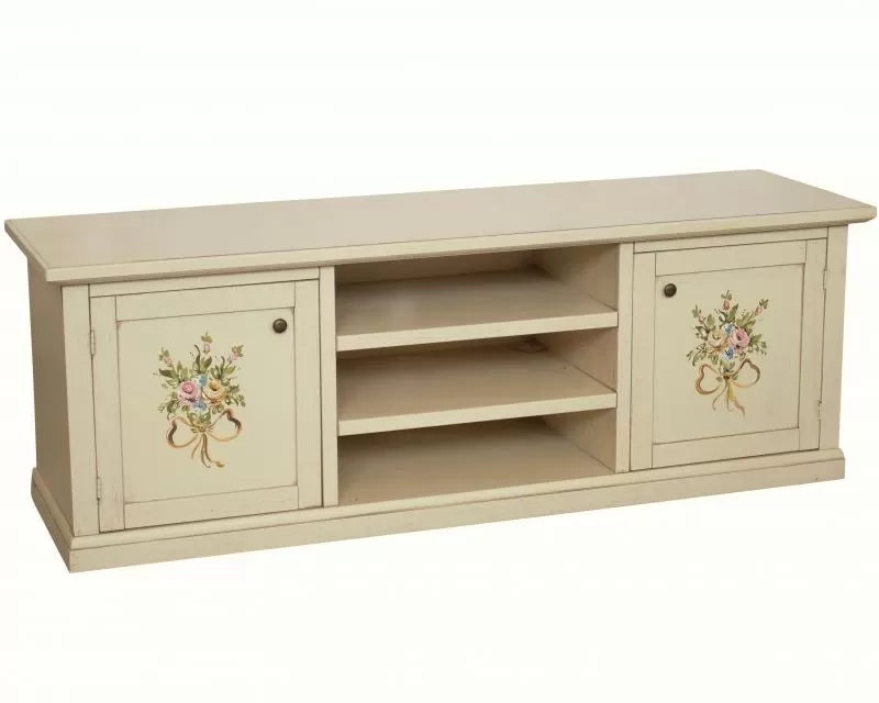 Porta tv 2 ante legno shabby avorio decori 160x46x56 - Mobili 2G