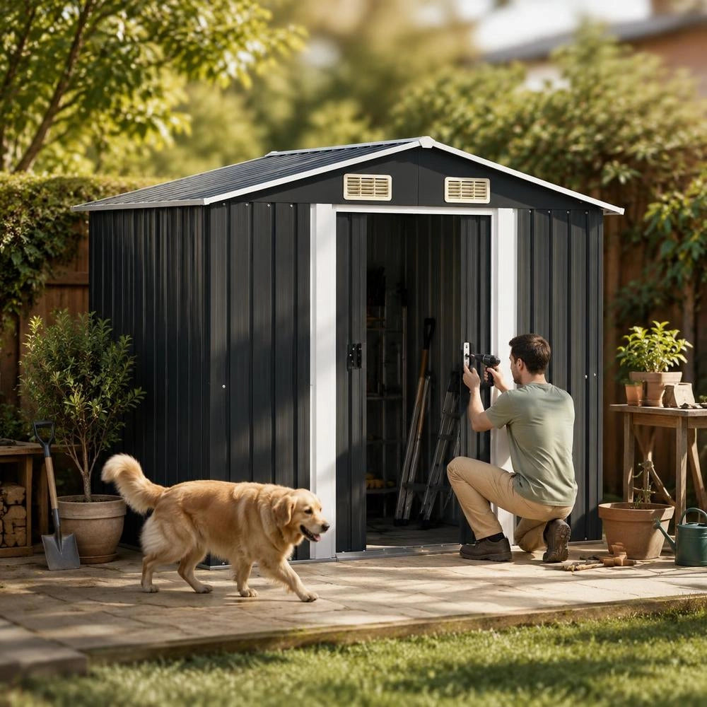 Garden Shed, Anthracite Steel, 204 X 132 X 186 Cm