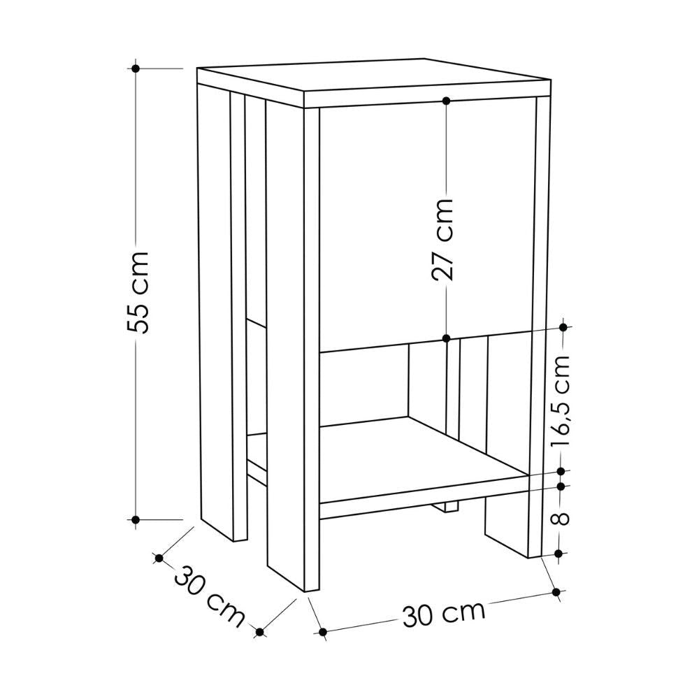 Comodino 1 Anta 30x30x55 cm in MDF Ema Rovere Antracite