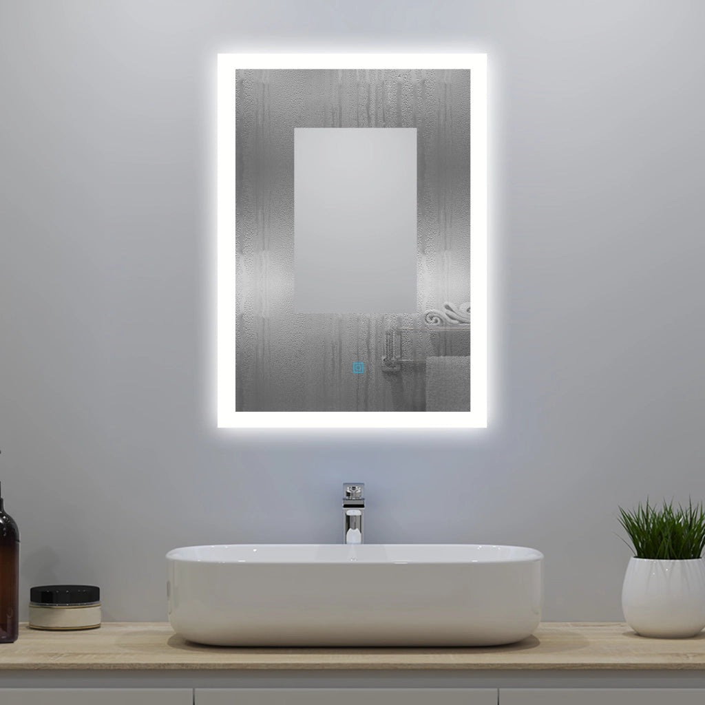 Aica LED Specchio da bagno 50×70 cm + luminosità regolabile a 3 colori + antiappannamento