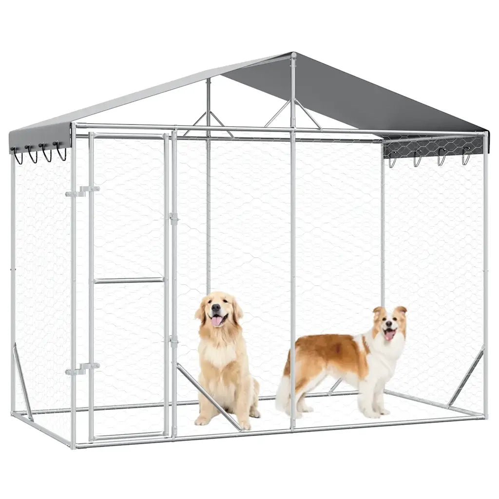 vidaXL Cuccia Cani da Esterno Tetto Argento 3x1,5x2,5m Acciaio Zincato