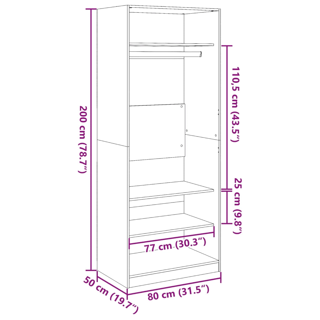 Armadio Bianco 80x50x200 cm in Legno Multistrato CFW4920065