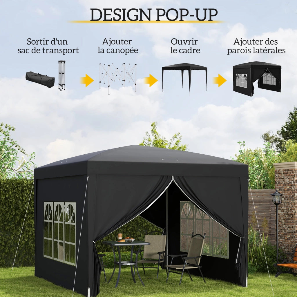 Tenda da giardino pieghevole 3x3 m ¨C zephmum ¨C nero con 4 pareti e sacco di trasporto