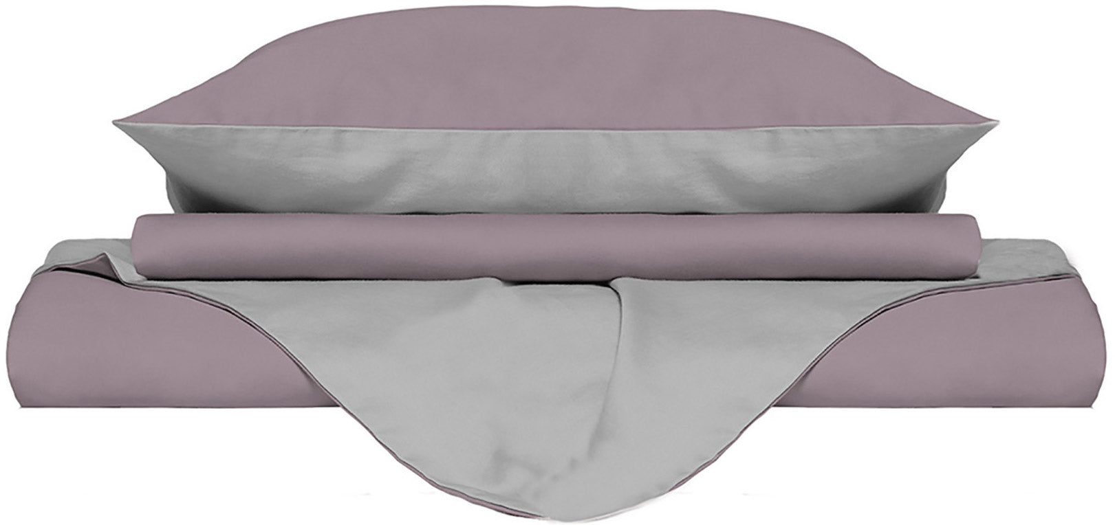 Copripiumino Singolo con Sacco e Federe Doubleface Rosa Antico/Grigio Chiaro