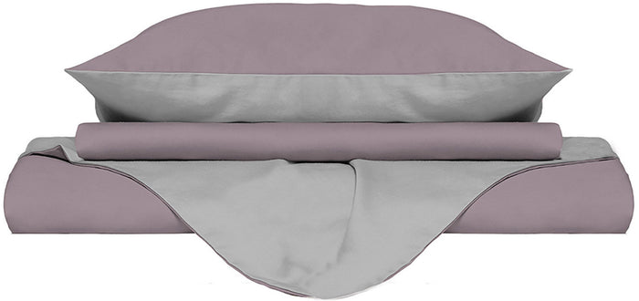 Copripiumino Singolo con Sacco e Federe Doubleface Rosa Antico/Grigio Chiaro