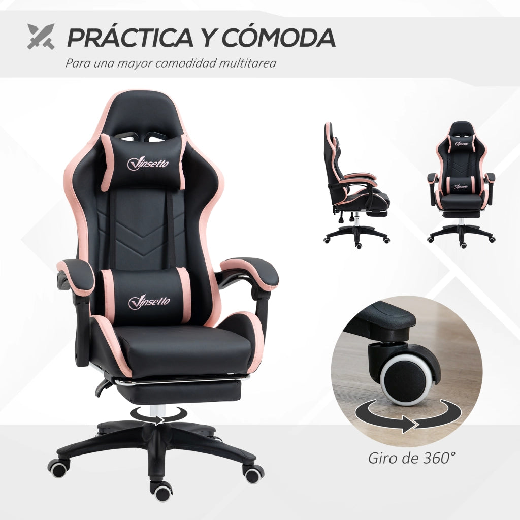 Sedia da Gaming Reclinabile ¨C zephmum ¨C Nero e Rosa, Struttura Metallo, 65x65x121-129 cm