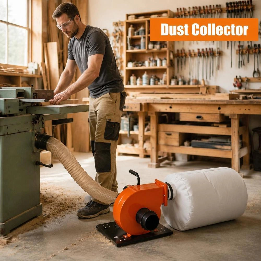 Dust Collector 1 HP, 460 CFM Airflow Rolling Dust Collector With 21 Gallon Dust Collection Bag, 2.5 Micron Bag Filtration, Mobile Wood Dust Container With Handle And Wheels For Industrial Workshops