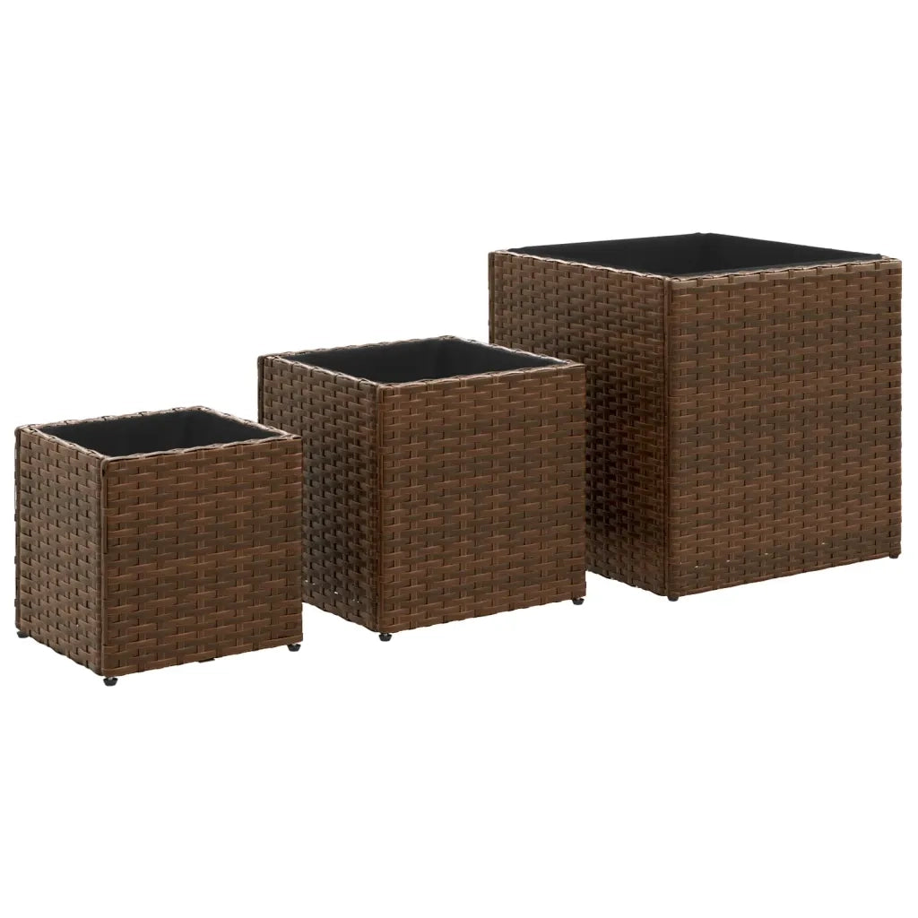 Fioriere | Cassetta per fiori | Vaso da Giardino 3 pz Marroni in Polyrattan