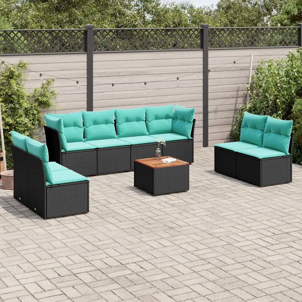 Set Divani da Giardino 9 pz con Cuscini Nero in Polyrattan 3255910