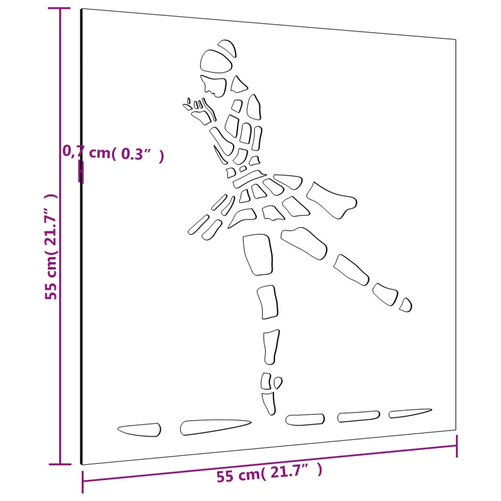 Decorazione Muro Giardino 55x55 cm Ballerina in Acciaio Corten 824503