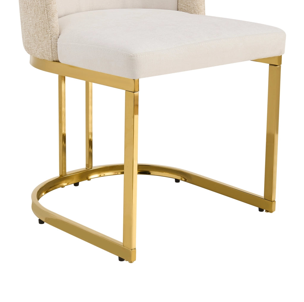 Set di 2 sedie da pranzo in chenille beige e oro con schienale doppio e gambe metalliche