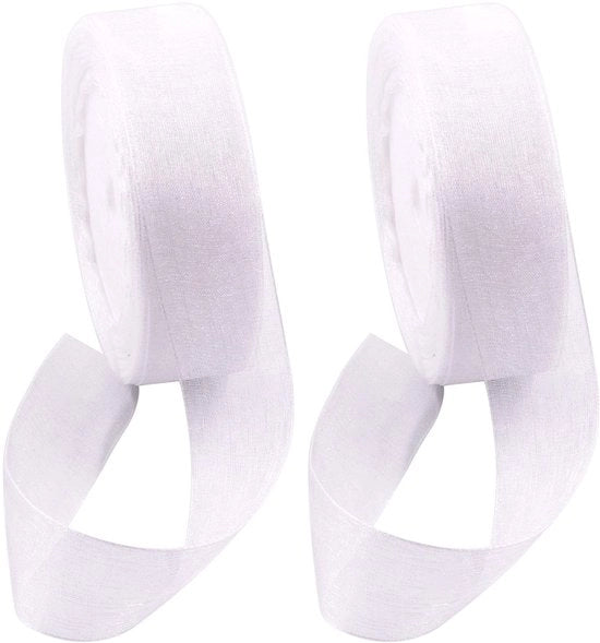 Organza lint 2 rulli 50 metri x 2,5 cm, bianco lucido, effetto uniforme, per decorazioni di fiori, matrimoni, compleanni
