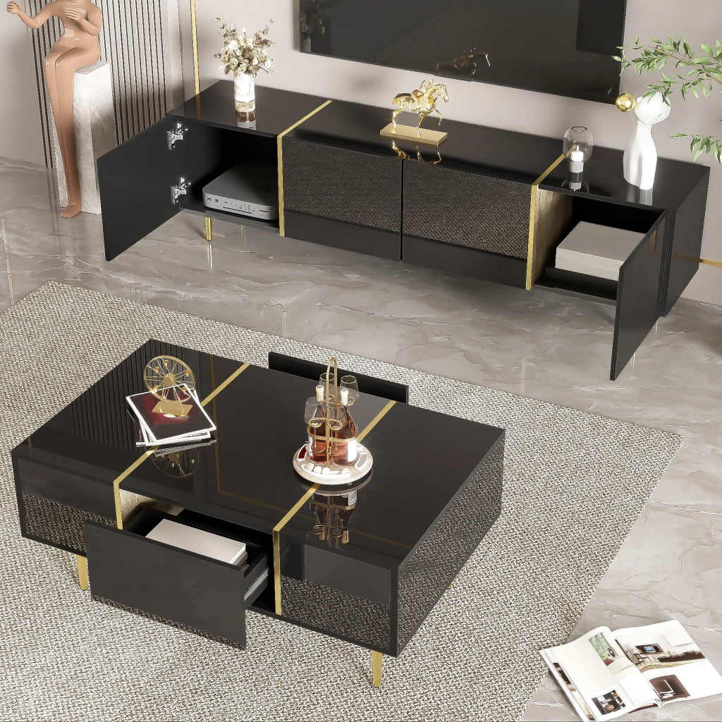 Set TV e tavolino moderno lucido nero - Zephmum