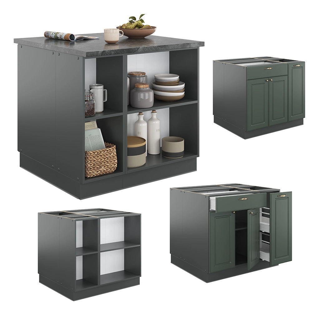 Isola cucina Fame-Line Verde-oro rustico/Antracite 90 cm con cassetto, senza piano di lavoro Vicco