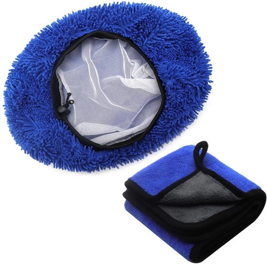 Kit di pulizia a doppia funzione per auto, spazzola a microfibra, kit di pulizia auto con asciugamano di pulizia e asciugamano per lavaggio e asciugatura delicato per auto - Blu
