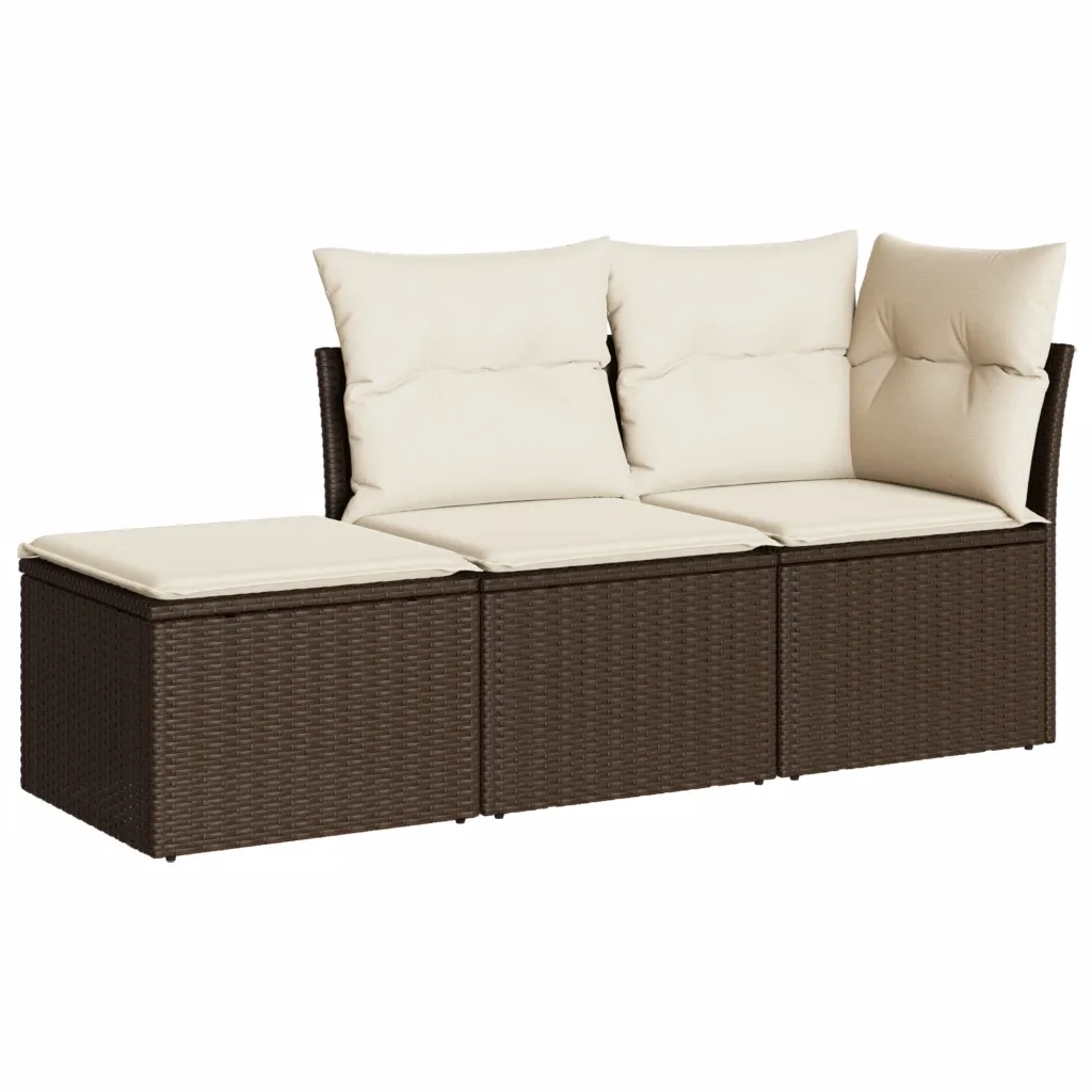 Set Divano da Giardino 3 pz con Cuscini Marrone in Polyrattan 3217473
