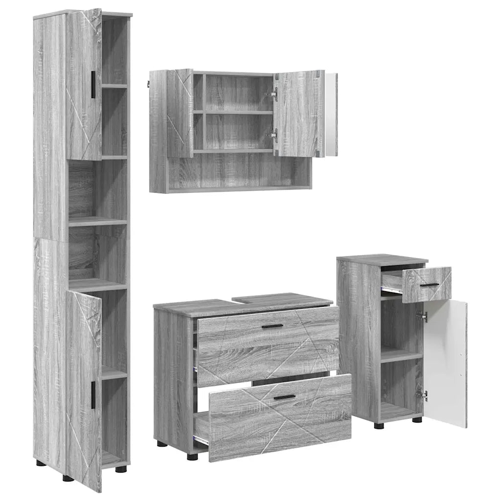 Set di mobili per il bagno con cassetto 4 pcs Grigio Sonoma