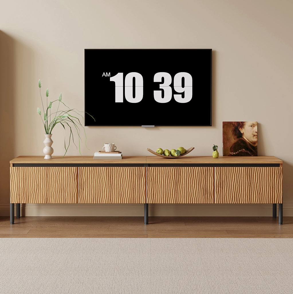 Mobile TV 180 cm naturale con 4 ante ondulate e passacavi