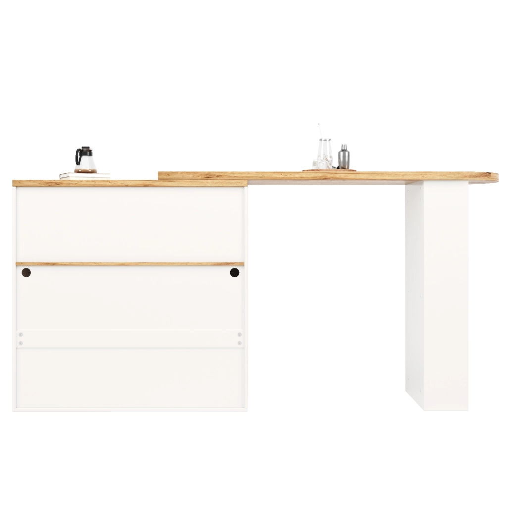 Tavolo da Bar Estensibile con Ripiani a 3 Livelli e LED; Girevole; per Sala da Pranzo; 138-193x39x105 cm; Bianco