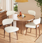 Set di 2 sedie da pranzo in chenille beige chiaro con struttura in legno massello