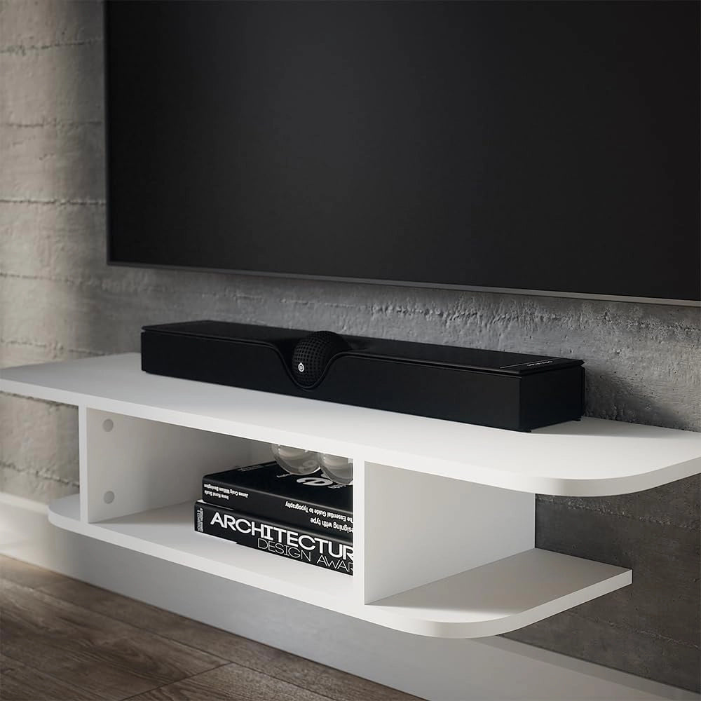 Mobile tv Lorio, Bianco, 105 x 18.2 cm Scomparti aperti, per la conservazione di dispositivi multimediali e accessori