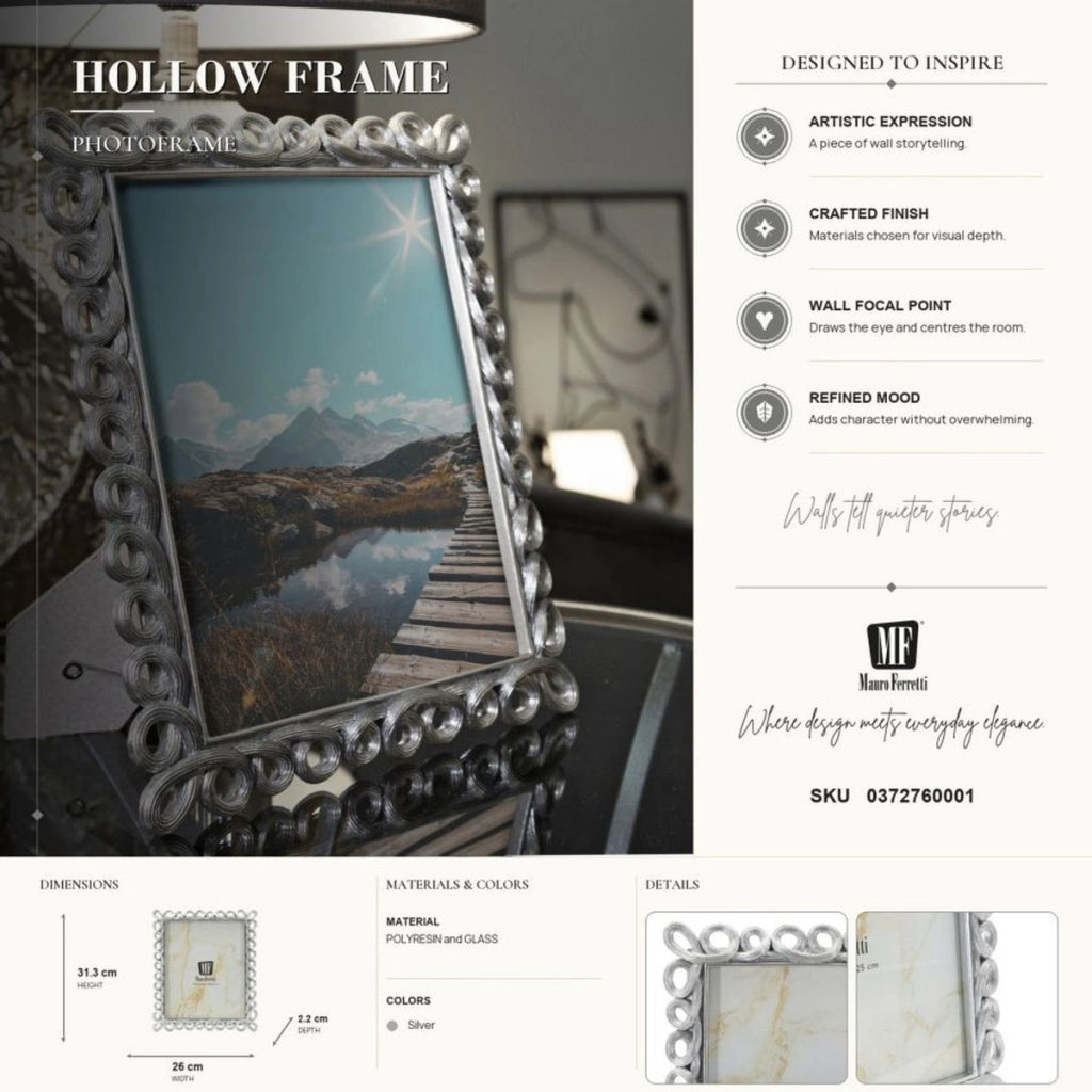 Cornice portafoto Hollow argento con decoro a intrecci 20x25 cm