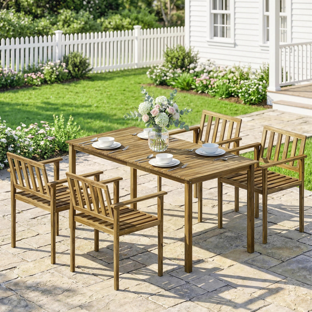 Set da Pranzo da Giardino 5 Pezzi in Teak ¨C zephmum ¨C Tavolo e 4 Sedie