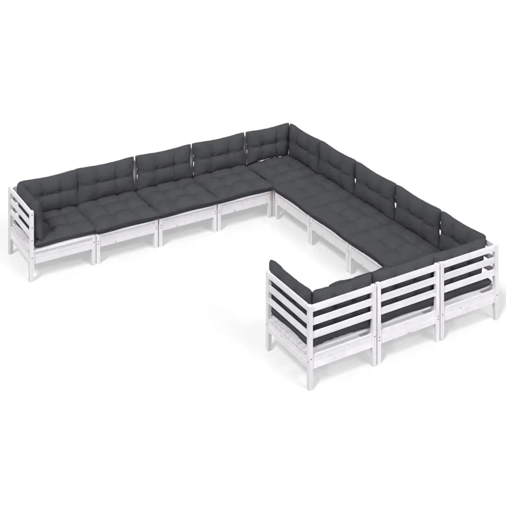 Set Divani da Giardino 11 pz con Cuscini Bianchi Legno di Pino 3097020