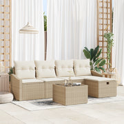 Set Divani Giardino 6 Pezzi con Cuscini Beige Rattan Poliestere