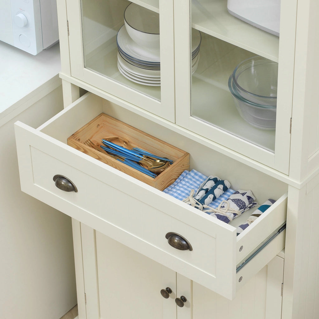 Mobile Dispensa a 5 Livelli con Cassetto Centrale 76x40x182,5 cm  in MDF e Truciolato Bianco Crema