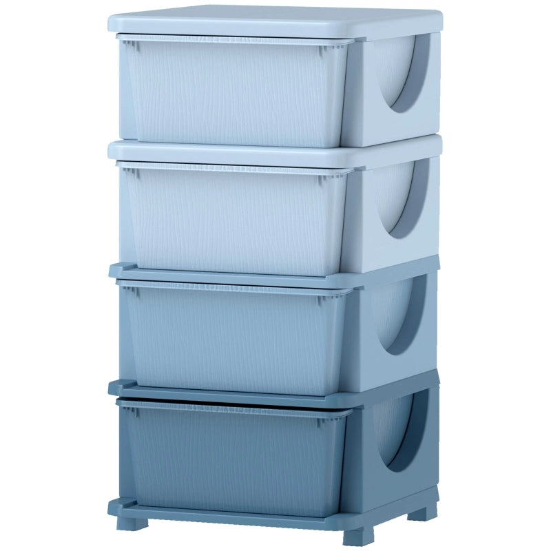 CASSETTIERA PORTAGIOCHI 37x37x76 cm Plastica Blu 4 cassetti