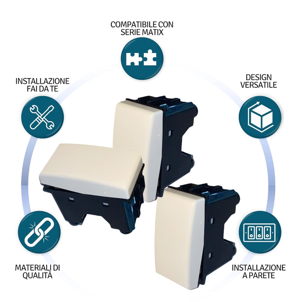 Kit interruttore unipolare illuminabile 16ax compatibile bticino matix *** numero pezzi 3, confezione 1