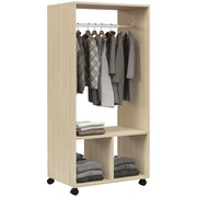 Armadio con ruote, barra appendiabiti e ripiani ¨C zephmum ¨C 60x40x128 cm, colore naturale