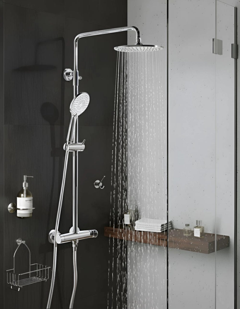Set doccia miscelatore in ottone 3 modalità di getto con funzione pioggia appeso a muro argento stile moderno