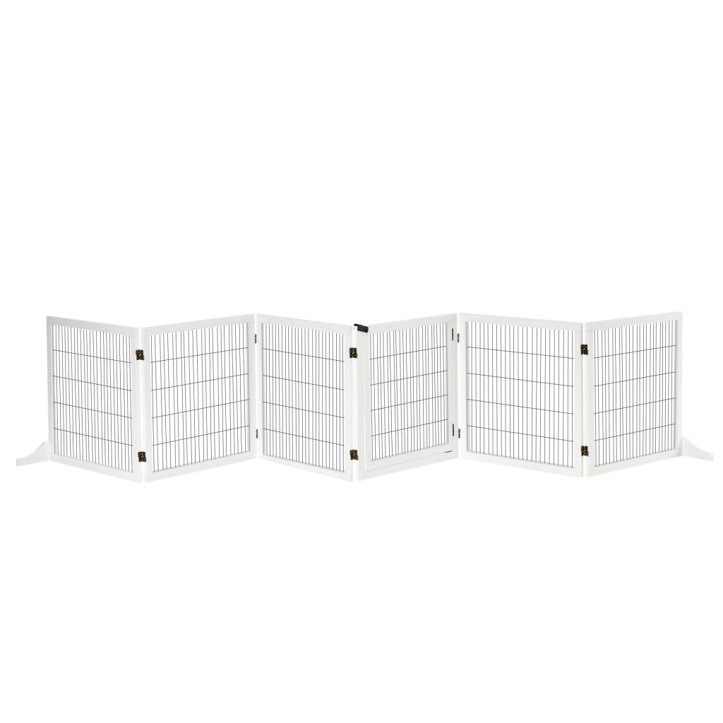 Cancello per Cani Pieghevole ¨C zephmum ¨C Bianco Legno Pino 432x36x70 cm