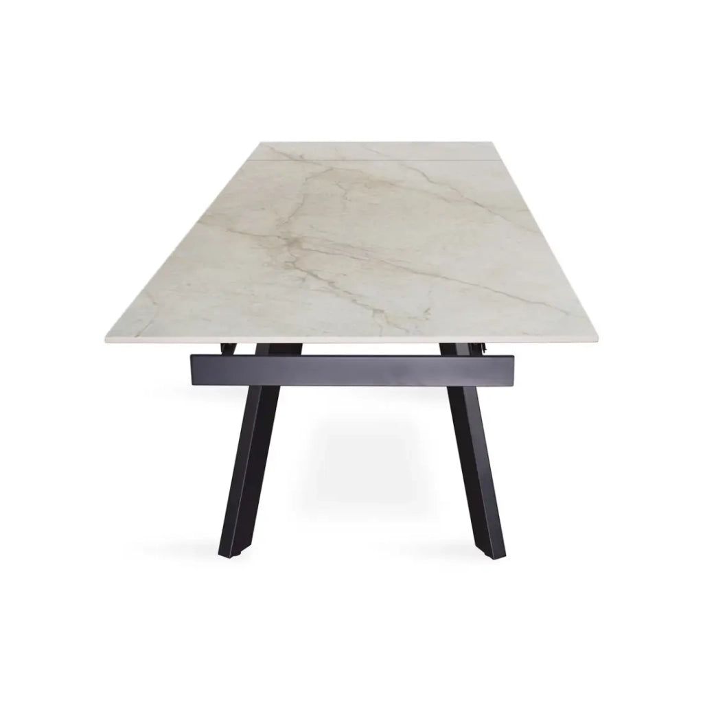 Tavolo allungabile LAROS – 160 a 240 cm – Piano in pietra marmorea beige – Struttura in metallo – Design di alta gamma