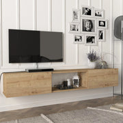 Mobile TV da Parete Paltamo Armadietto Pensile con Ante a Ribalta 180 x 31 x 29,5 cm Effetto Rovere [en.casa]