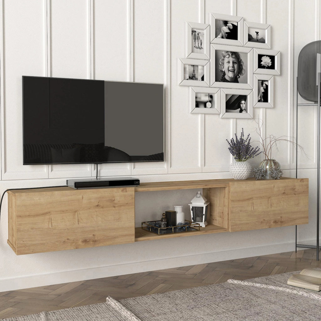 Mobile TV da Parete Paltamo Armadietto Pensile con Ante a Ribalta 180 x 31 x 29,5 cm Effetto Rovere [en.casa]