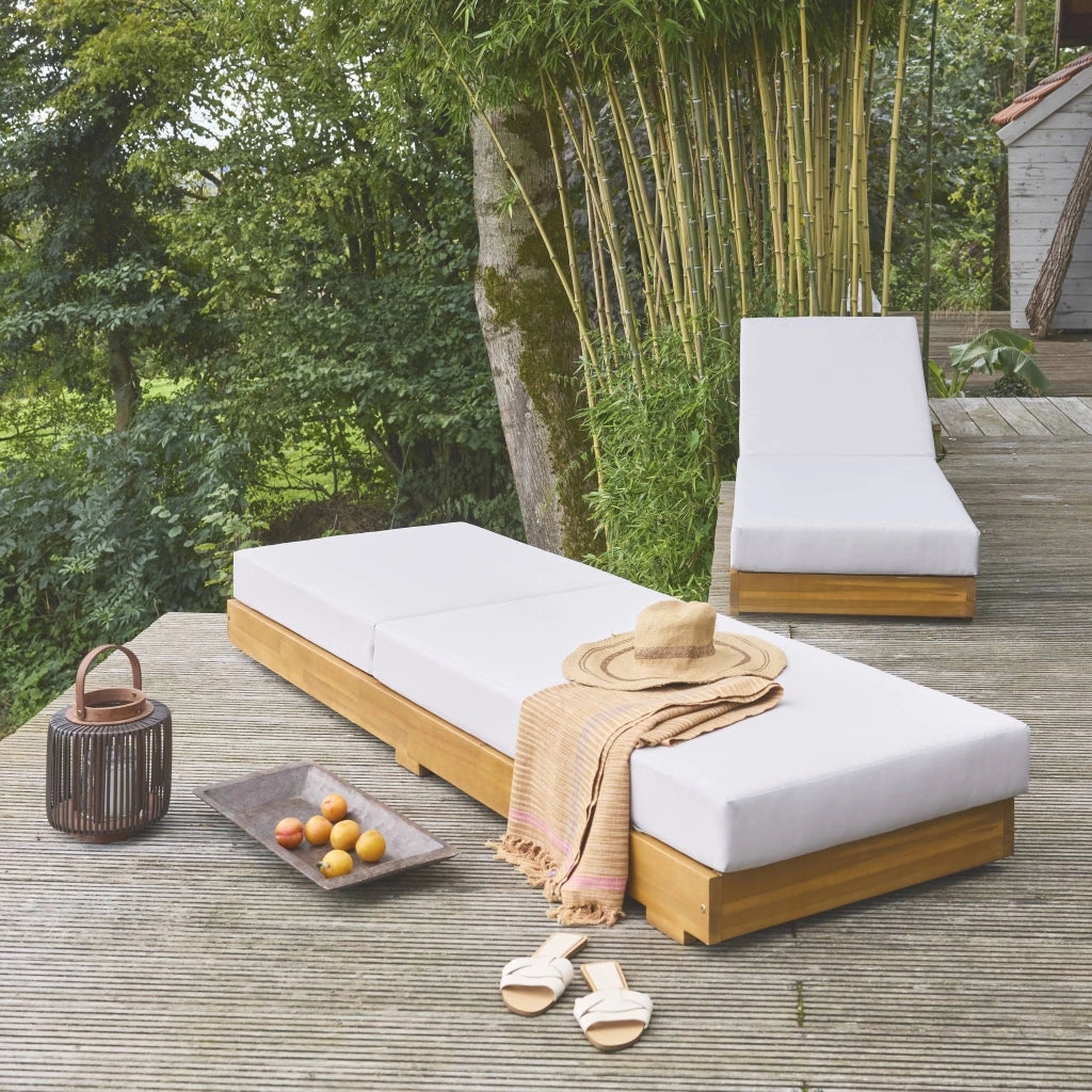 Set 2 lettini prendisole in acacia e poliestere multiposizione, beige