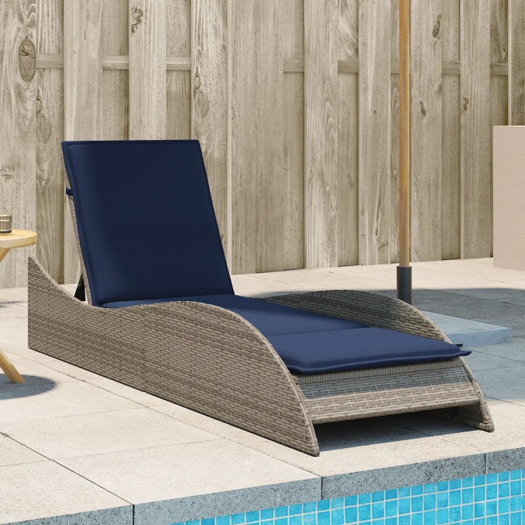 Lettino Prendisole con Cuscino Grigio 60x205x73 cm in Polyrattan 368284