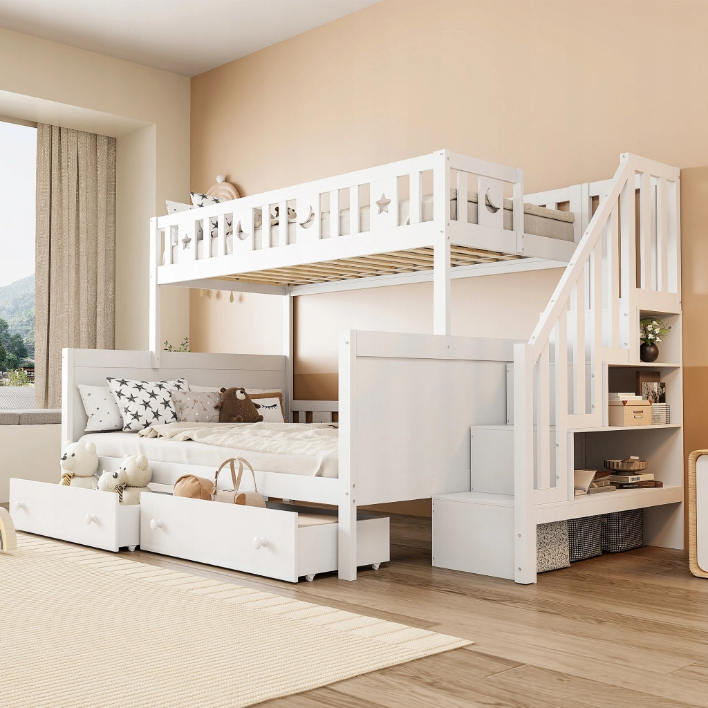 Letto a castello 90x200/140x200 - Xylo - Bianco con cassetti