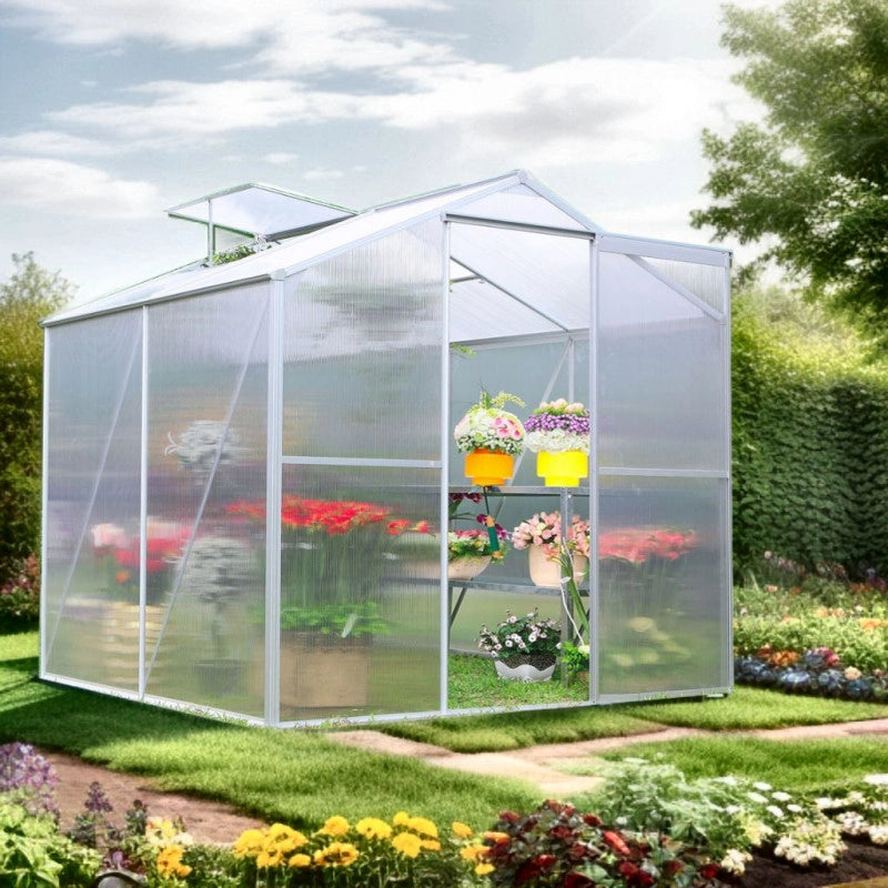 Serra da giardino in alluminio 188x127 cm – pannelli in policarbonato 4 mm – porta scorrevole e finestra tetto – 2,39 m² – SR1912J Foresta