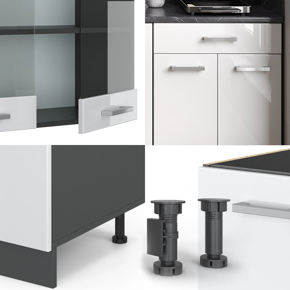 Vicco Cucina monoblocco Bianco lucido/antracite 140 cm , PL Marmo