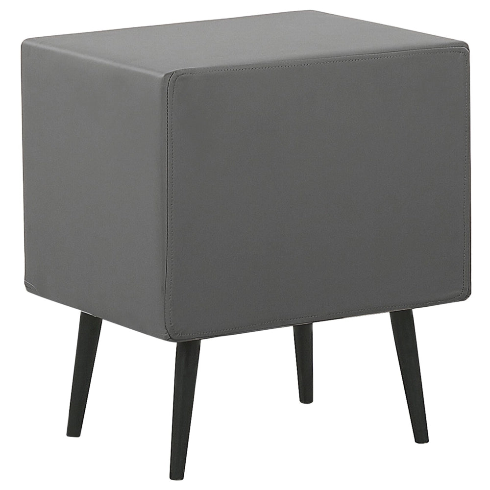 Comodino Grigio Rivestimento in Ecopelle 2 Cassetti Comodino Design Moderno Minimalista Gambe Nere
