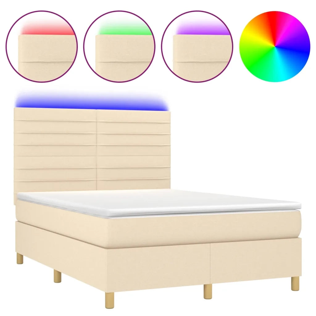 Letto a Molle con Materasso e LED Crema 140x190 cm in Tessutocod mxl 75038