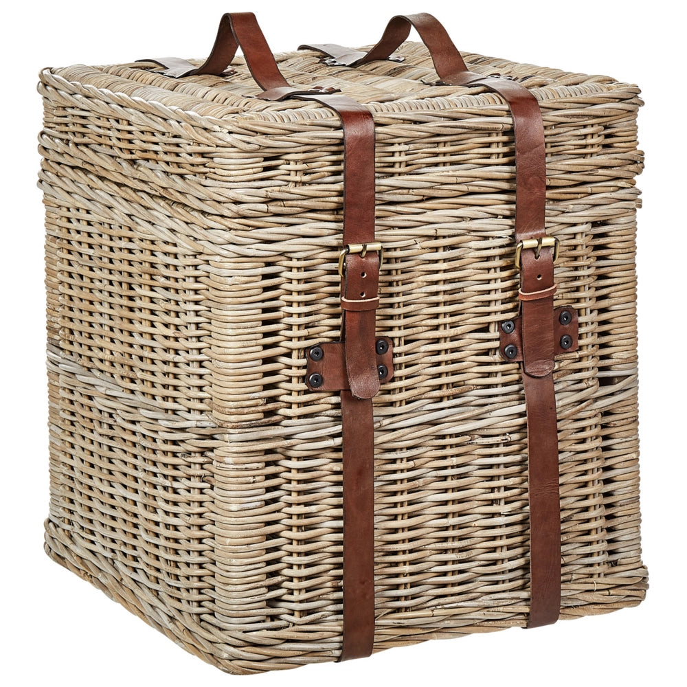 Baule in rattan telaio in mogano cinture in pelle coperchio fatto a mano naturale soggiorno camera da letto stile boho