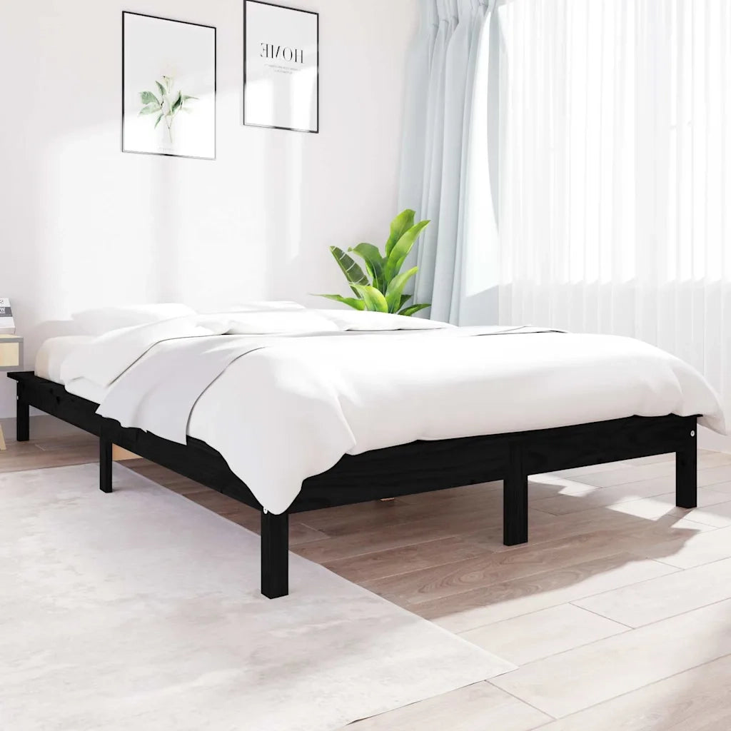 Letto matrimoniale | Letto per adulti | Giroletto Nero 120x200 cm in Legno Massello di Pino