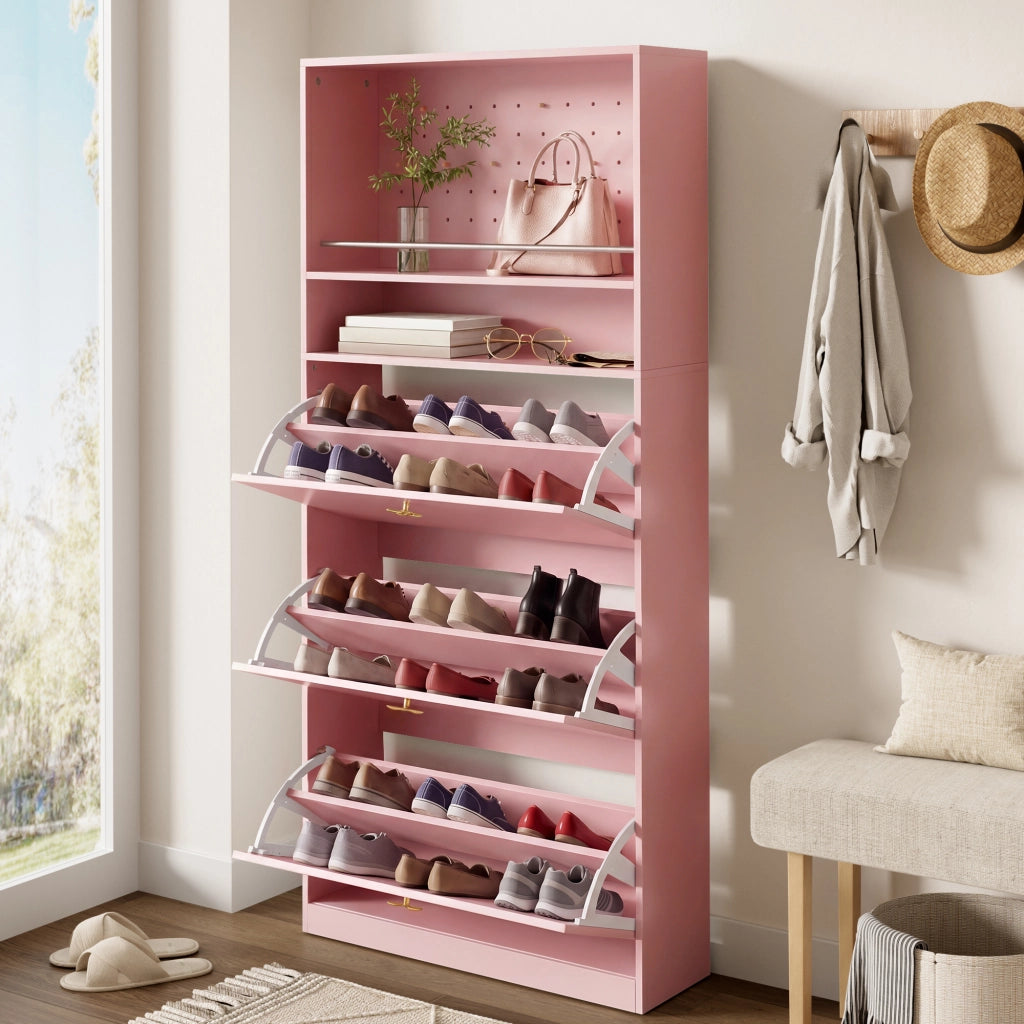 Scarpiera con vani ribaltabili - per ingresso - 80×24×178.5 cm - rosa