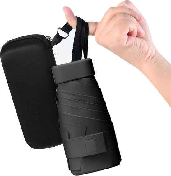 Parasole compattibile, ripiegabile, con 6 nervature, parasole impermeabile, parasole con zaino, con cassetta, piccolo, leggero, impermeabile, resistente al vento, per viaggiatori esterni, uomo e donna