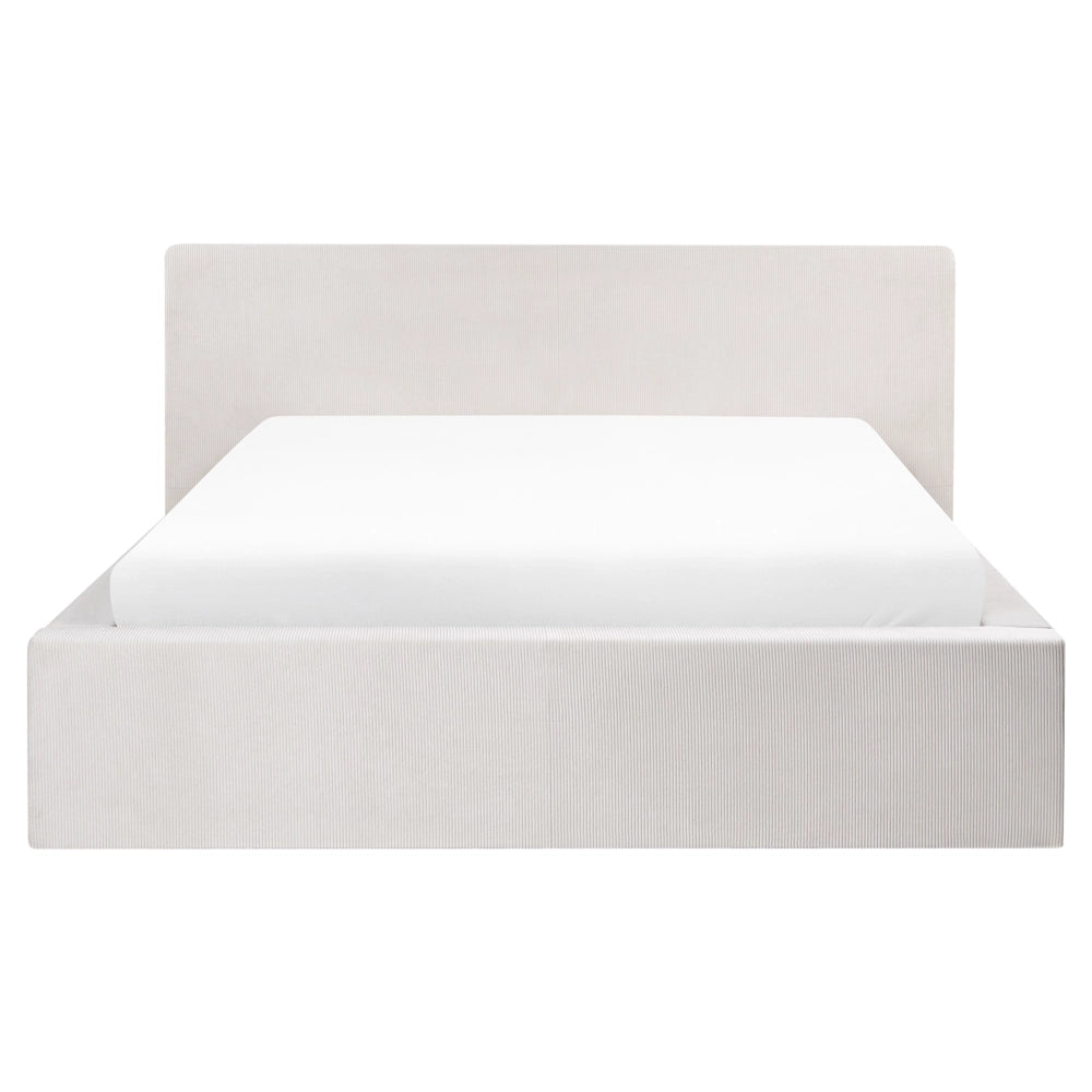 Letto imbottito in velluto a coste 160 x 200 cm con contenitore beige chiaro design moderno